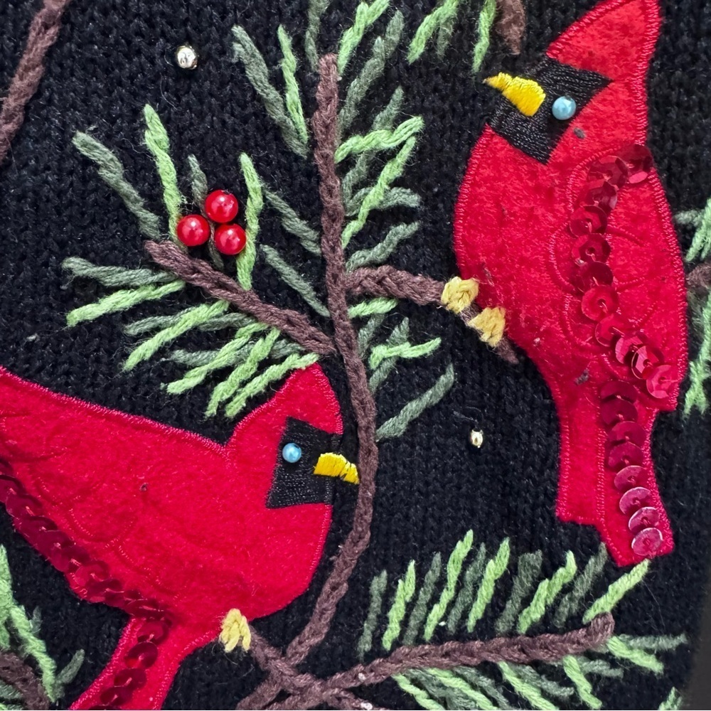 Vintage 1990s Knit Bird Pine Tree Graphic Cardigan Sweater Button Up Size Small - Picture 10 of 16